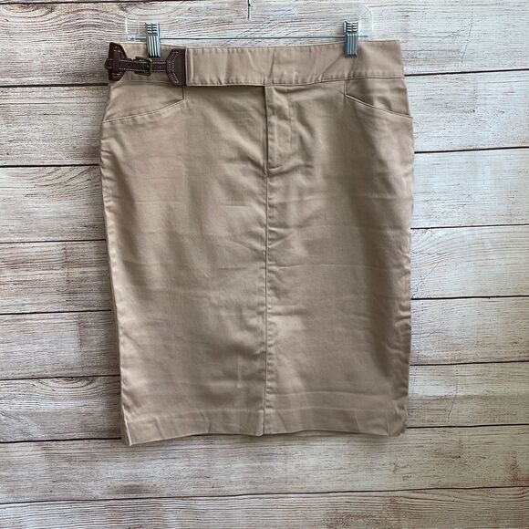 LAUREN RALPH LAUREN SKIRT WITH SIDE BUCKLE WAIST IN KHAKI - Picture 1 of 6